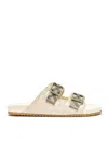 Burberry Checked Canvas Jacquard-trimmed Suede Sandals In Neutral