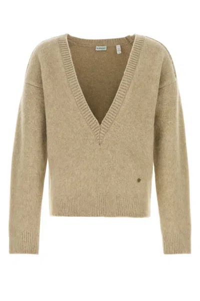 Burberry Beige V-neck Logo Sweater In Beige O Tan