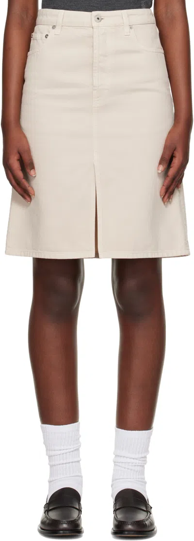 Burberry Beige Vented Denim Midi Skirt In Oat