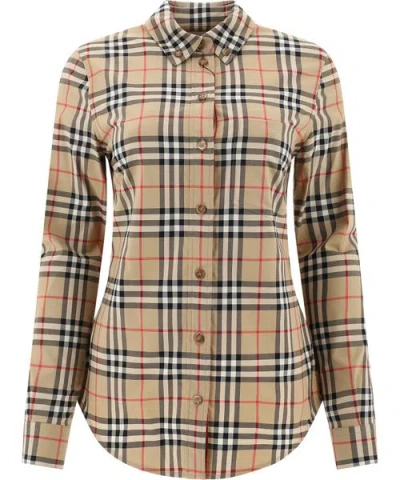 Burberry Beige Vintage Check Button-down Shirt For Women – Ss24 Collection In Tan