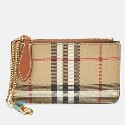 Pre-owned Burberry Beige Vintage Check Coated Canvas Kelbrook Coin Purse In Sand