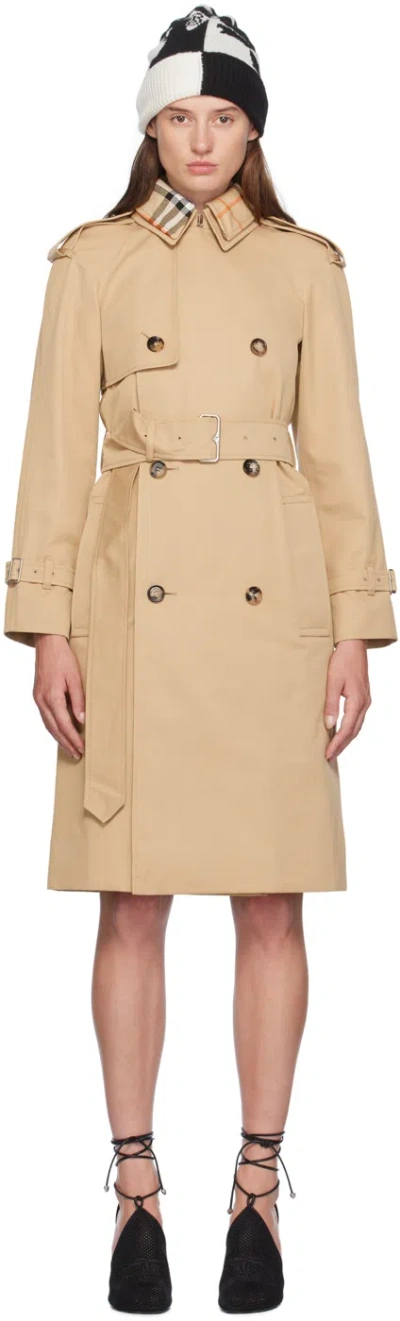 Burberry Beige Vintage Check Collar Trench Coat In B8626 Flax