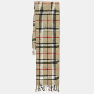 Pre-owned Burberry Beige Vintage Check Lambwool Scarf