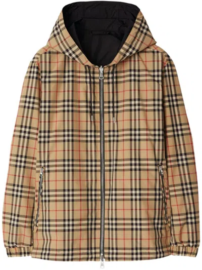 BURBERRY MEN BEIGE VINTAGE CHECK PATTERN JACKET, S LUXURY JACKETS FOR MEN DARVEYS