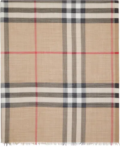 Burberry Beige Wide Check Wool Silk Scarf In Multi
