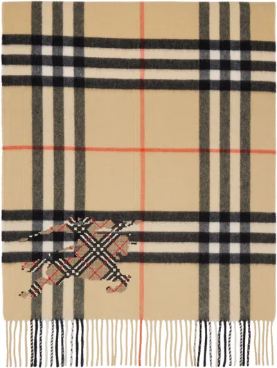 Burberry Beige Wide Cross Stitch Ekd Check Cashmere Scarf In Sand