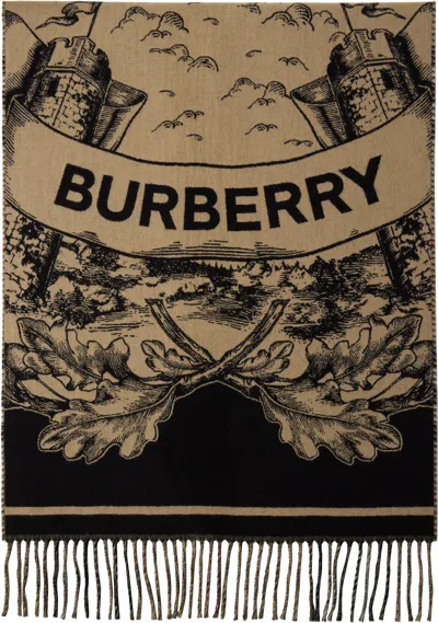 BURBERRY BEIGE WIDE REVERSIBLE EKD CASHMERE SCARF