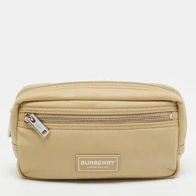Pre-owned Burberry Beige Wilton Logo Nylon Pouch Clutch