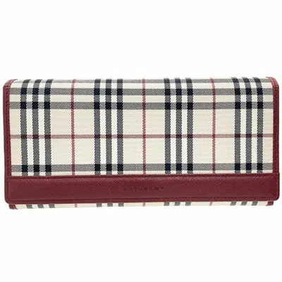 Pre-owned Burberry Beige Wine Canvas Leather Long Wallet (bi-fold) ()
