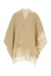 Burberry Fringe Detailing Wool Blend Cape In Neutral