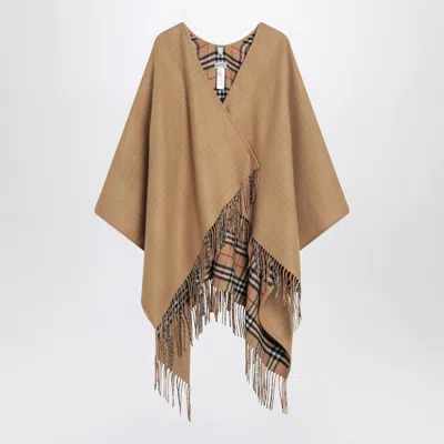 Burberry Beige Wool Cape With Check Pattern