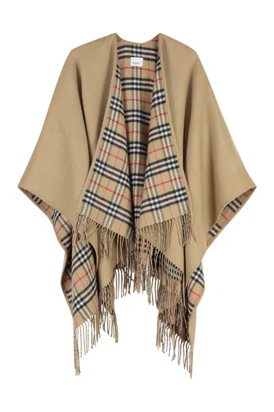 BURBERRY BURBERRY  BEIGE WOOL CAPE WITH CHECK PATTERN