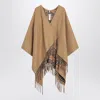 Burberry Beige Wool Cape With Check Pattern