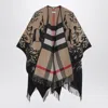Burberry Beige Wool Cape With Logo Intarsia Women In Multi