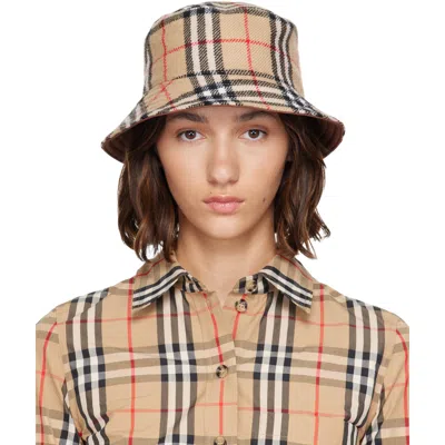 Burberry Beige Wool Check Reversible Bucket Hat In A7028 Archive Beige