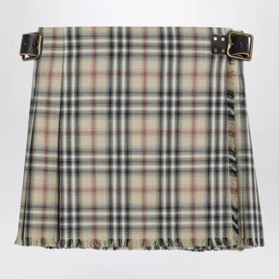 BURBERRY BURBERRY BEIGE WOOL MINI KILT WITH CHECK PATTERN