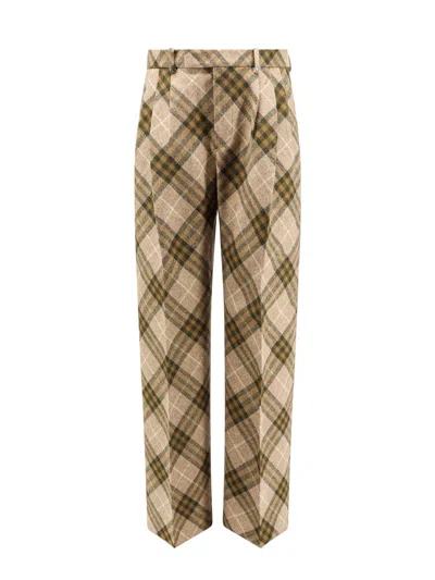 Burberry Beige Wool Trousers In Green