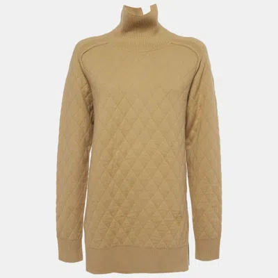 Pre-owned Burberry Beige Wool Quilted Turtle Neck Sweater S In Brown