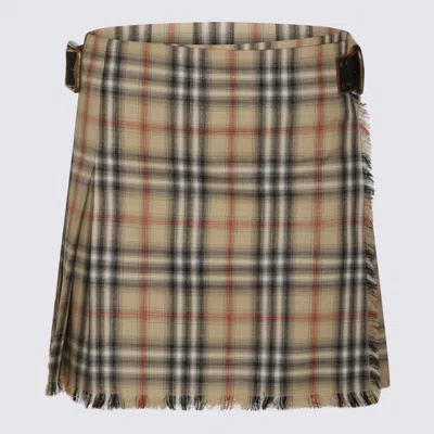 Burberry Beige Wool Skirt In Brown