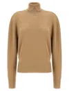 Burberry High Neck Wool Sweater With Equestrian Knight Motif In Brown
