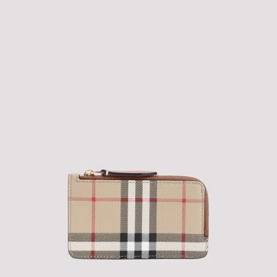 Burberry Beige Zipped Polyurethane Card Case In Brown