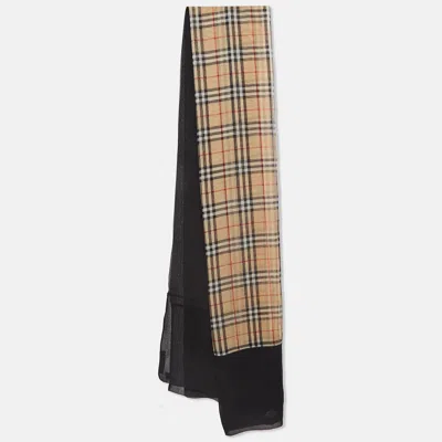 Pre-owned Burberry Beige/black Checked Silk Scarf