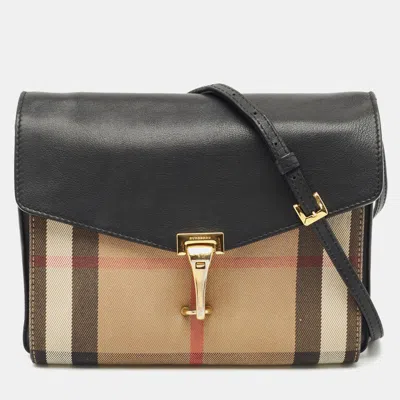 Pre-owned Burberry Beige/black House Check Canvas And Leather Macken Crossbody Bag In Sand