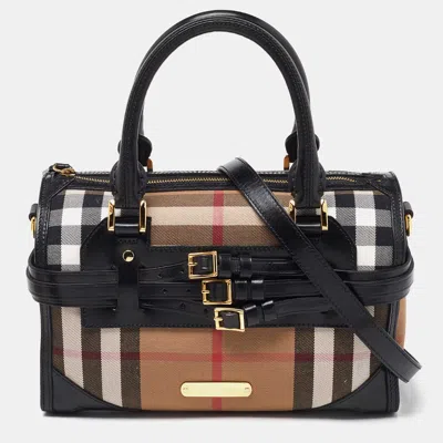 Pre-owned Burberry Beige/black House Check Fabric And Leather Bridle Chester Bowler Bag