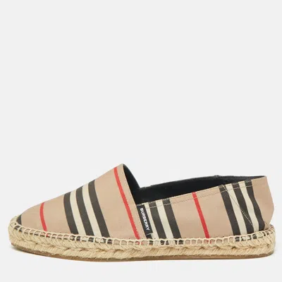 Pre-owned Burberry Beige/black House Check Fabric And Leather Espadrille Flats Size 38