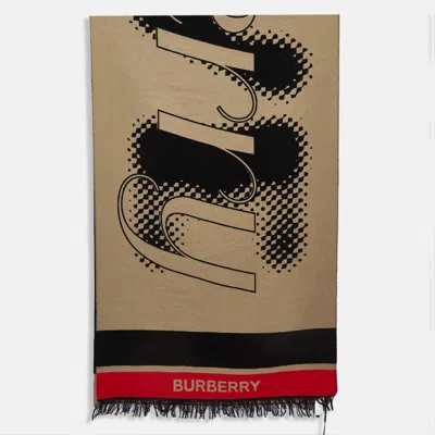 Pre-owned Burberry Beige/black Patterned Wool Oversized Football Scarf