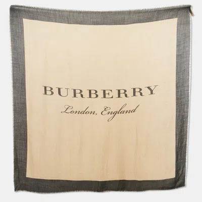 Pre-owned Burberry Beige/black Printed Cashmere Square Scarf In Sand