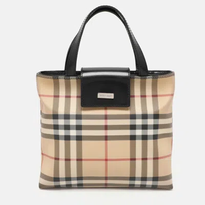 Pre-owned Burberry Beige/black Pvc And Leather Tote