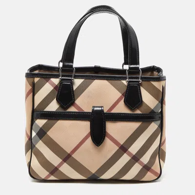 Pre-owned Burberry Beige/black Super Nova Check Pvc And Patent Leather Tote