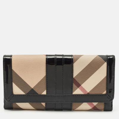 Pre-owned Burberry Beige/black Supernova Check Coated Canvas And Patent Leather Continental Wallet