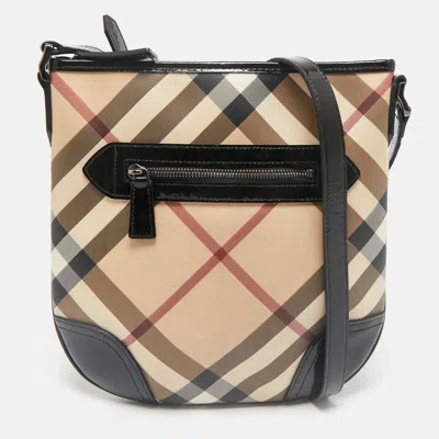 Pre-owned Burberry Beige/black Supernova Check Pvc Dryden Crossbody Bag In Sand