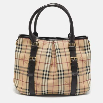Pre-owned Burberry Beige/brown Haymarket Check Coated Canvas And Leather Northfield Tote