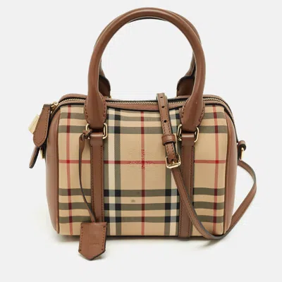Pre-owned Burberry Beige/brown Haymarket Fabric And Leather Mini Bowler Bag In Sand