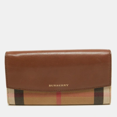 Pre-owned Burberry Beige/brown House Check Canvas And Leather Flap Continental Wallet