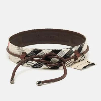 Pre-owned Burberry Beige/brown Mega Nova Check Canvas And Leather Waist Belt 70 Cm