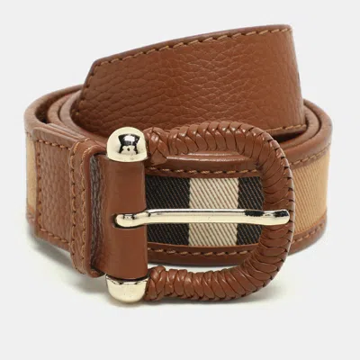 Pre-owned Burberry Beige/brown Nova Check Canvas And Leather Buckle Belt 90cm In Sand