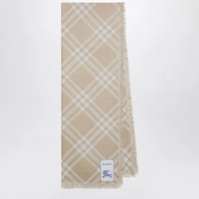 Burberry Beige/ecru Check Silk And Wool Scarf In Brown