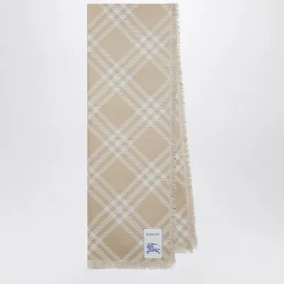 Burberry Beige/ecru Check Silk And Wool Scarf In Brown