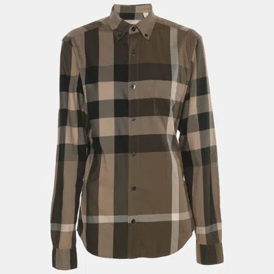 Pre-owned Burberry Beige/khaki Checked Cotton Long Sleeve Shirt Xs In Sand