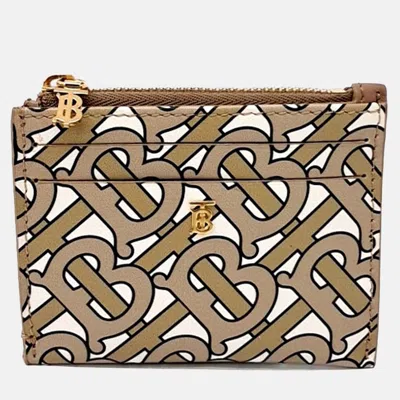 Pre-owned Burberry Beige/multicolor Leather Card Wallet In Sand