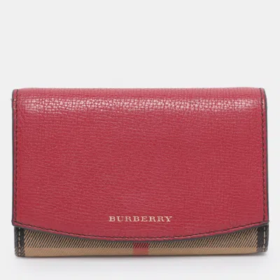 Pre-owned Burberry Beige/red House Check Fabric And Leather Flap Wallet In Sand