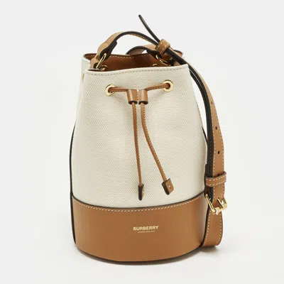 Pre-owned Burberry Beige/tan Canvas And Leather Bucket Bag In Sand