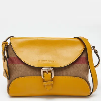 Pre-owned Burberry Beige/yellow House Check Canvas And Leather Shoulder Bag