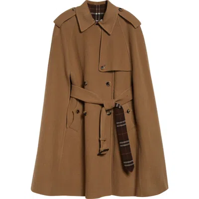 Burberry Bellemont Cape Back Wool Coat In Brown