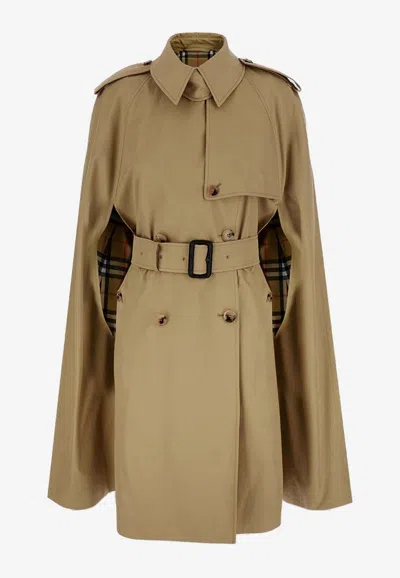 Burberry Belmont Trench Cape In Gabardine In Brown