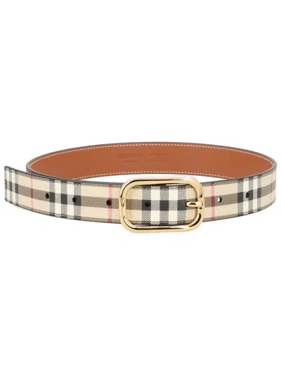 Burberry Check Pattern Belt For Women In Gray